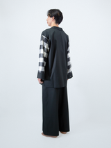 Night open collar shirt - BLACK×WHITE