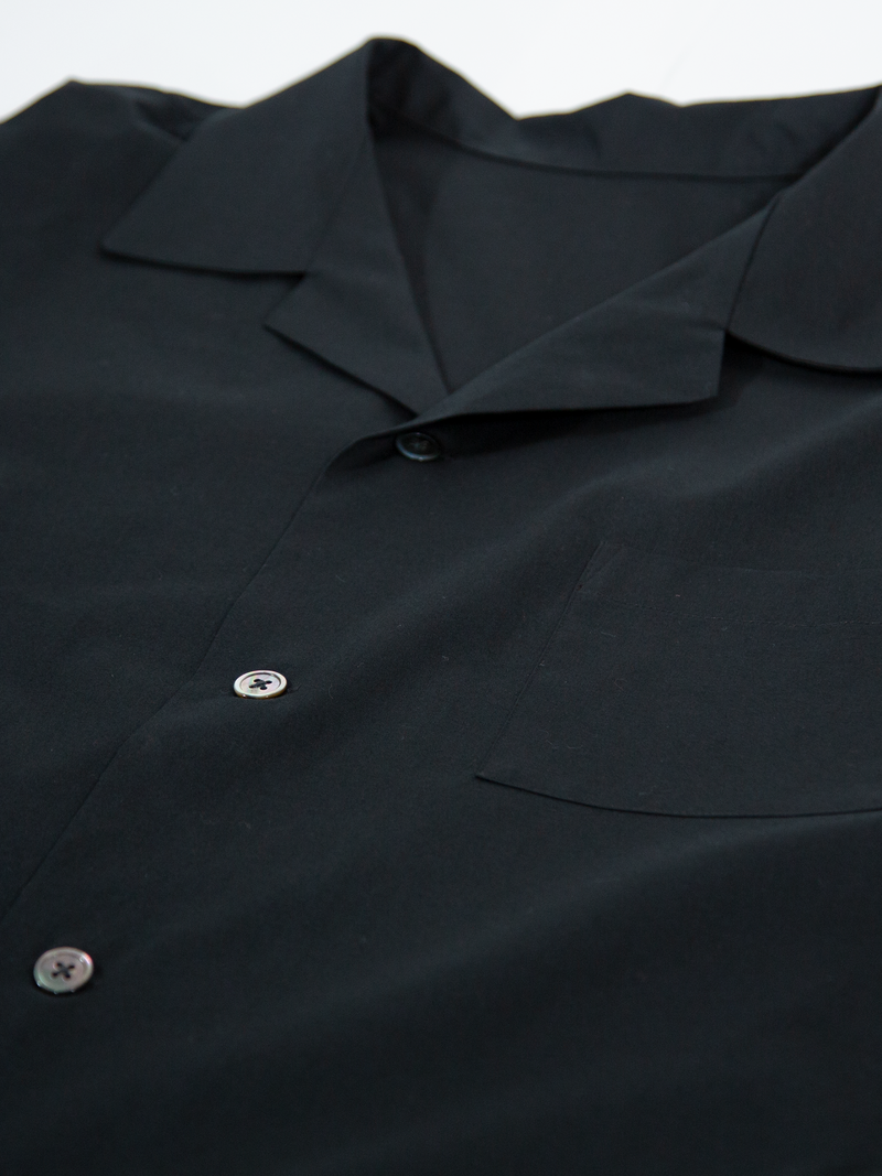 Night open collar shirt - BLACK×WHITE